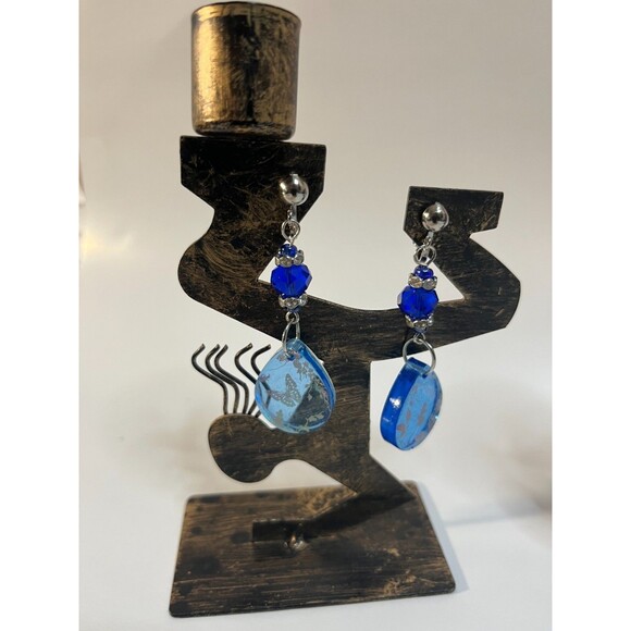 Glass Wood & Resin Clip On Earrings 4 Pair Dangles 1-2" Boho Hippie USA Made F8 - Picture 2 of 8